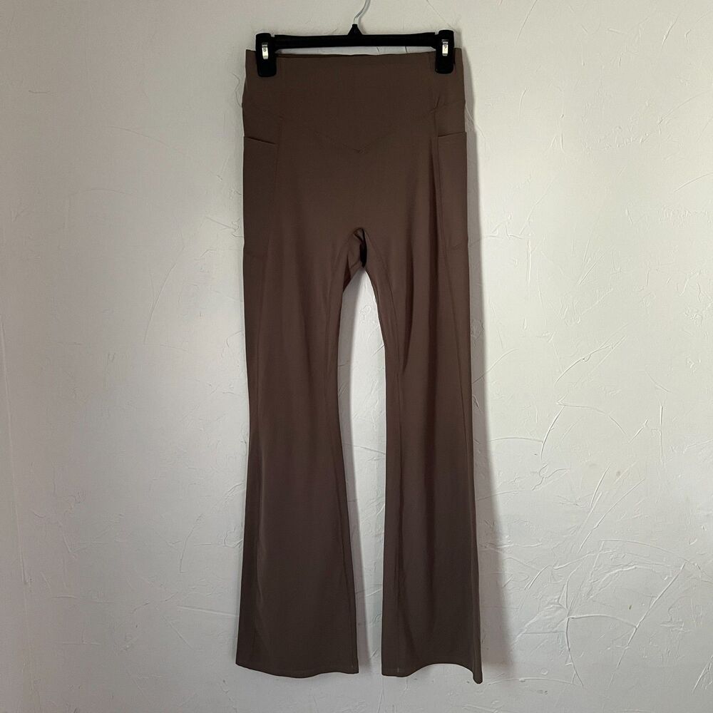 Halara High Waisted Flare Leggings Brown Yoga Pants Pockets M Pilates Princess